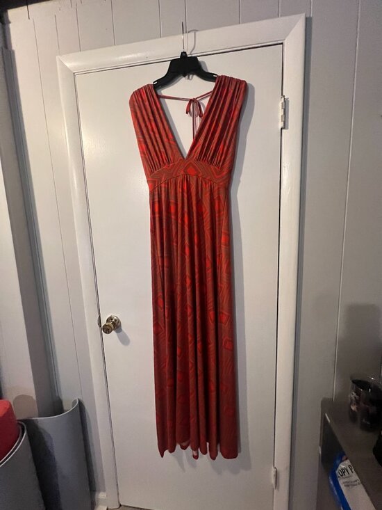 Veronica M Dresses & Skirts - Vintage Veronica M Red Geo Print Maxi Dress Size S
